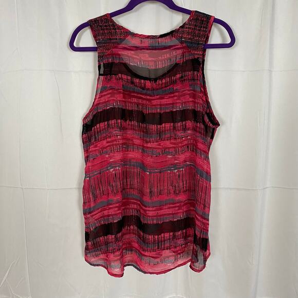 Maurices Large Sleeveless Sheer Tank Top Pink Black Abstract Boho Festival - Picture 3 of 7
